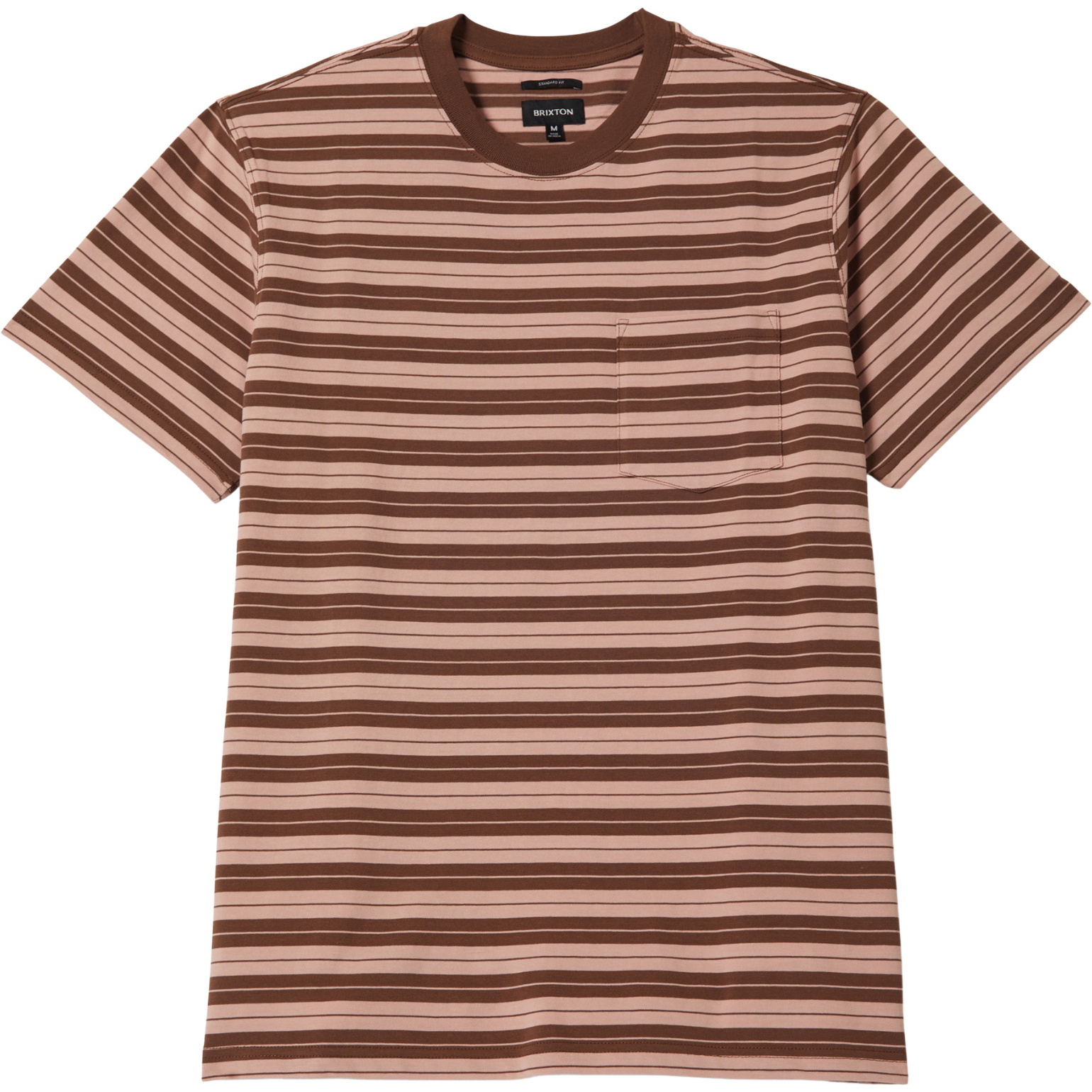 2026 Brixton Mens Nova Stripe Pocket Tee 22975 - Pinecone Brown / silver Pink Wor
